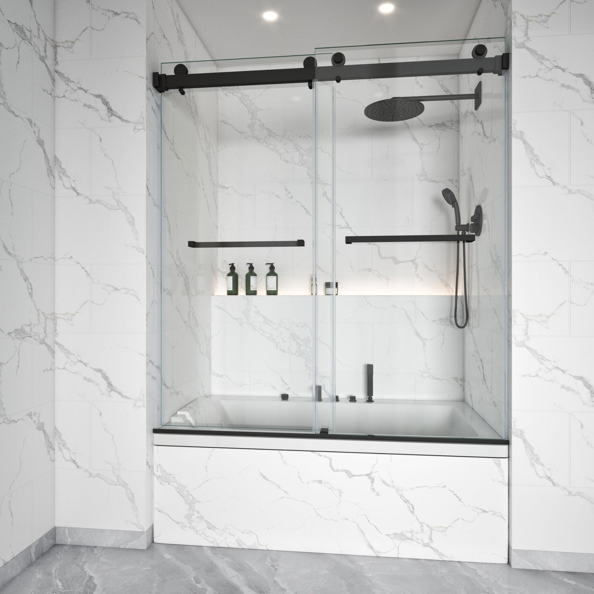 Frameless Double Sliding Bathtub Shower Door – Model BD01