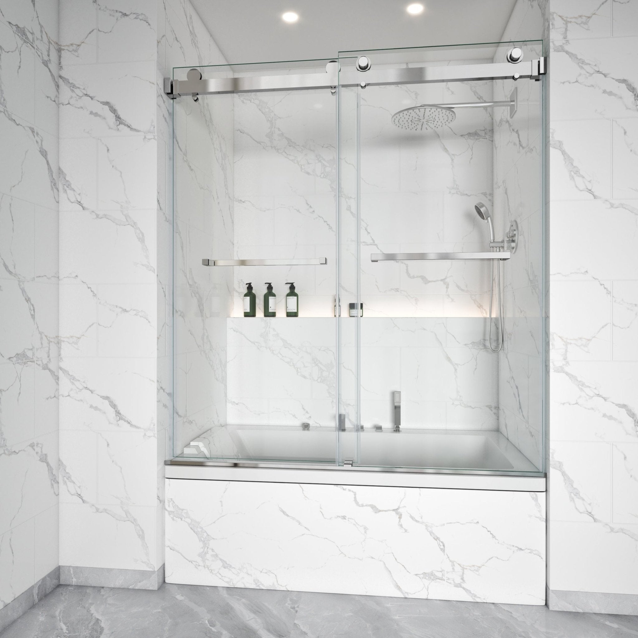 Frameless Double Sliding Bathtub Shower Door – Model BD01