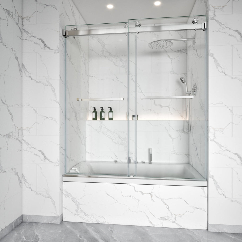 Frameless Double Sliding Bathtub Shower Door – Model BD01