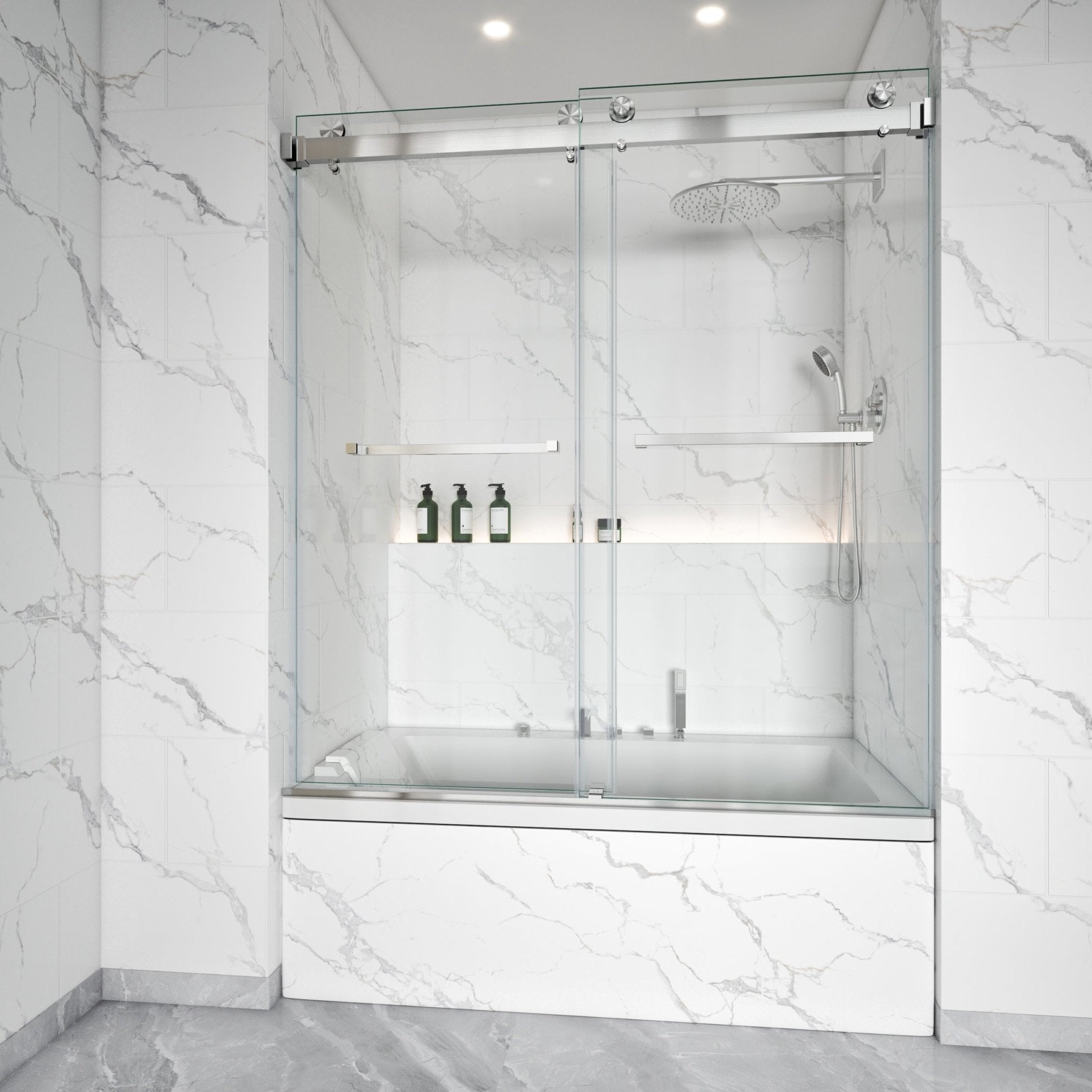 Frameless Double Sliding Bathtub Shower Door – Model BD01