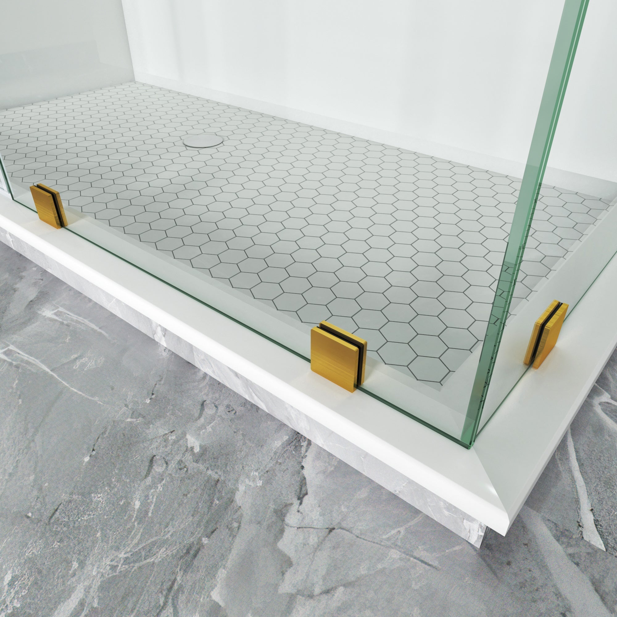 Frameless L-Shaped Swing Shower Door – 76" – Model BC02
