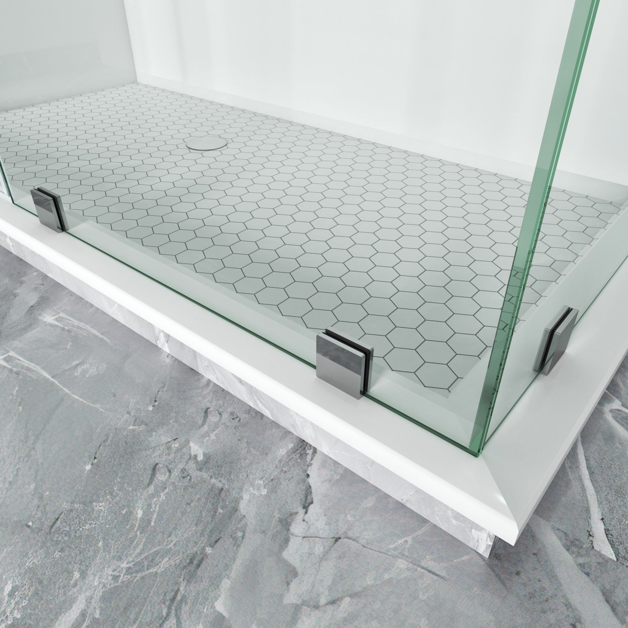 Frameless L-Shaped Swing Shower Door – 76" – Model BC02
